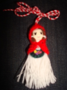 One of the cutest martenitsas I received.  She's holding a basket of flowers!! 